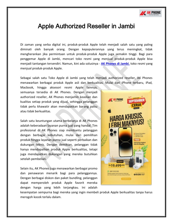 apple authorized reseller in jambi apple n.w