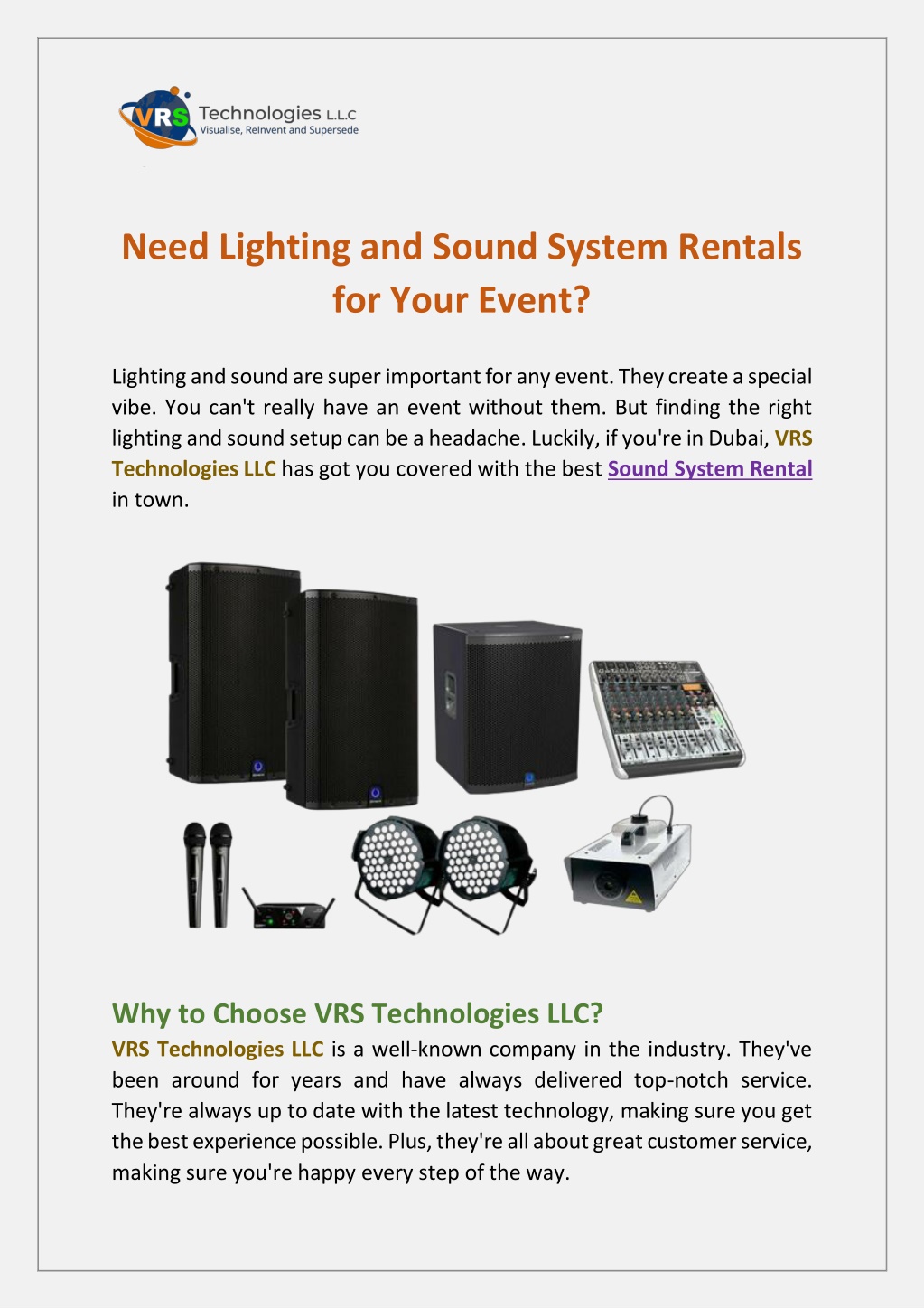 need lighting and sound system rentals for your l.w