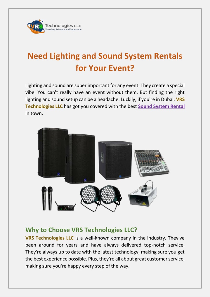 need lighting and sound system rentals for your n.w
