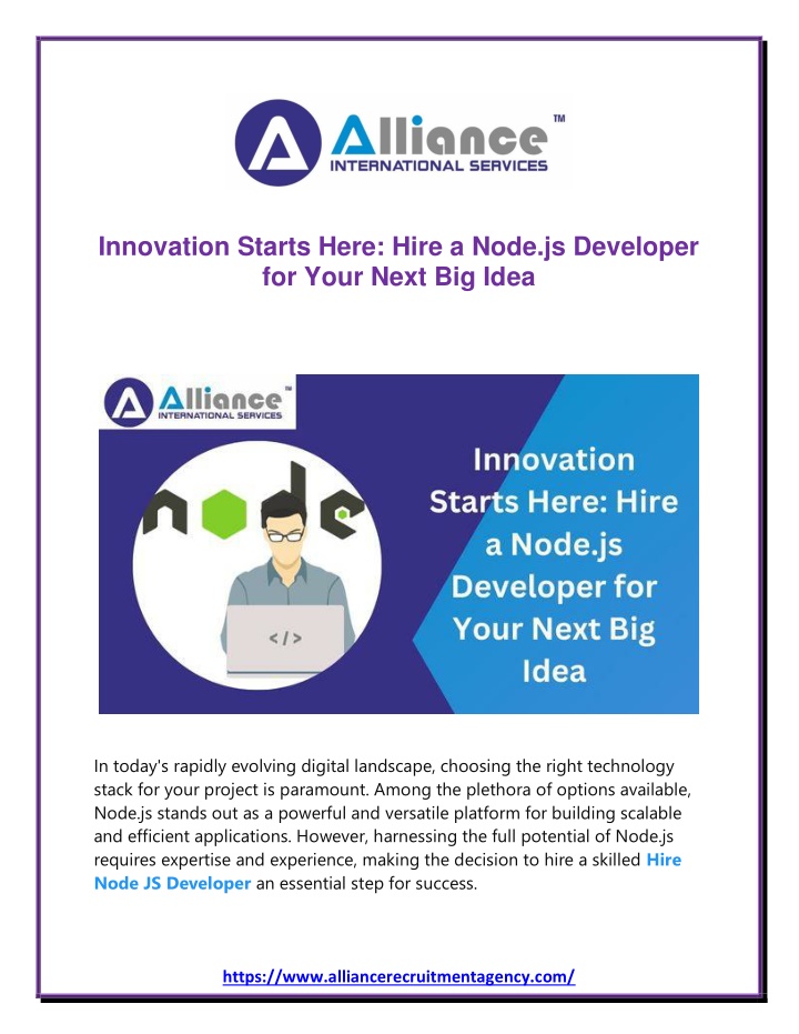 innovation starts here hire a node js developer n.w