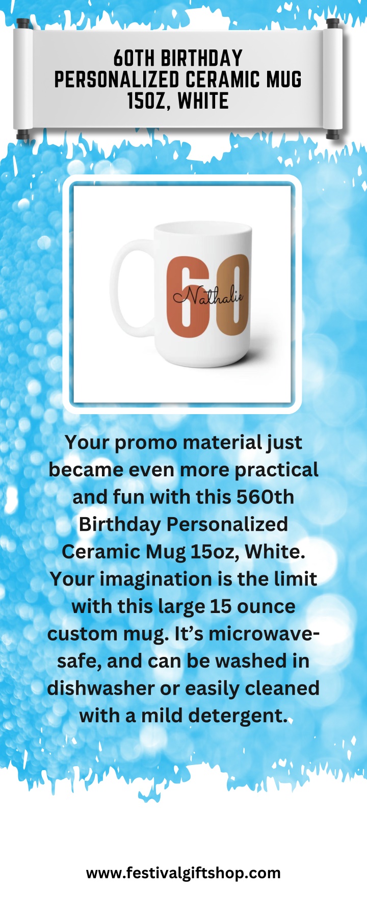 60th birthday personalized ceramic mug 15oz white n.w