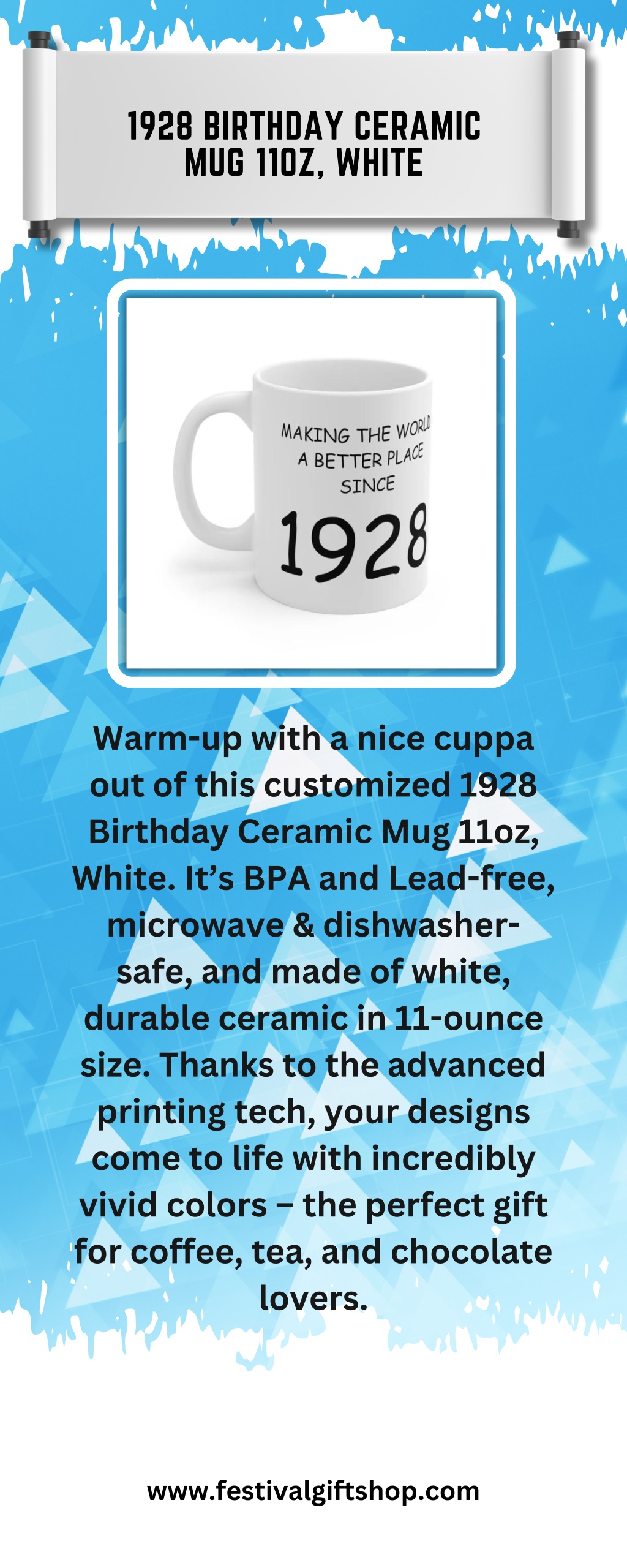 1928 birthday ceramic mug 11oz white l.w