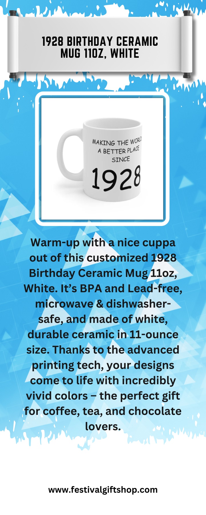 1928 birthday ceramic mug 11oz white n.w