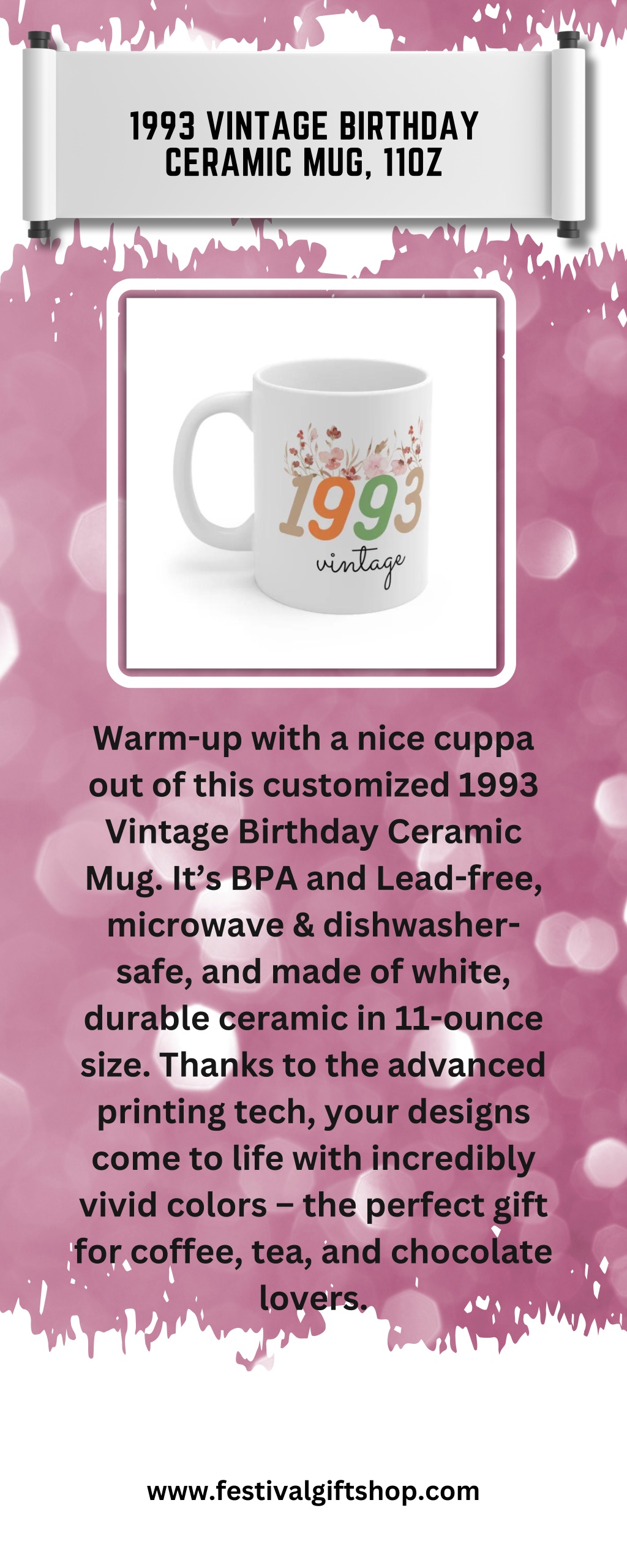 1993 vintage birthday ceramic mug 11oz l.w