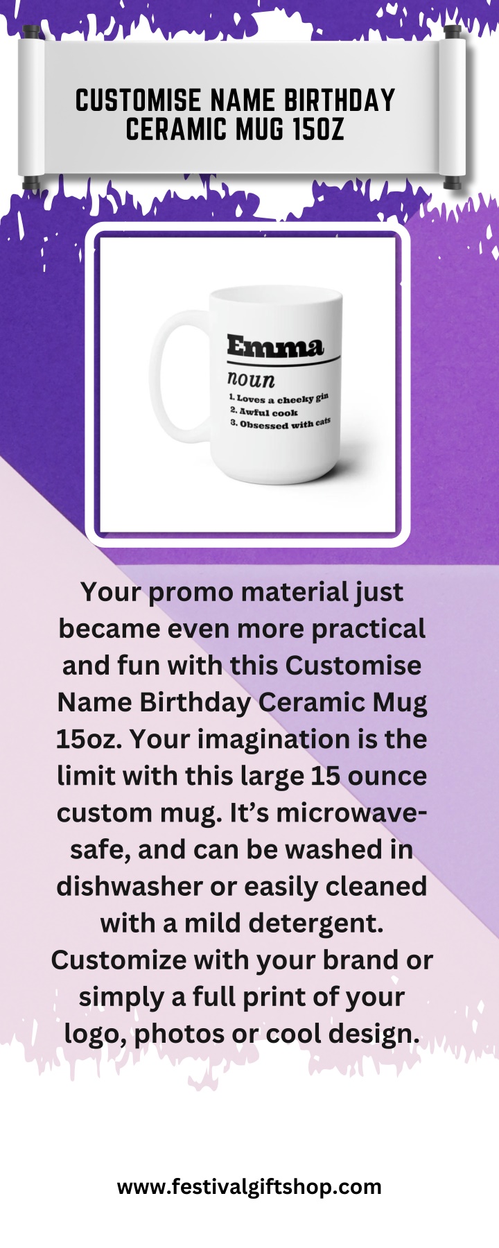 customise name birthday ceramic mug 15oz n.w