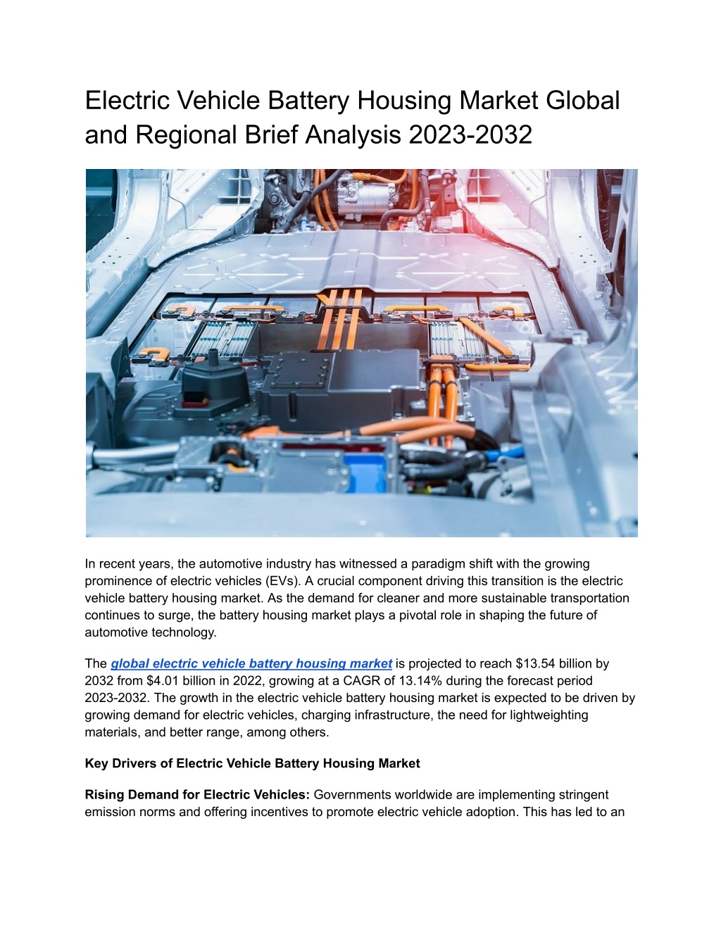 electric vehicle battery housing market global l.w