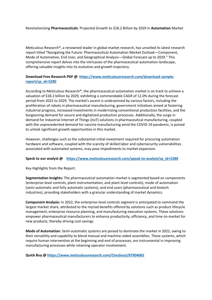 revolutionizing pharmaceuticals projected growth n.w