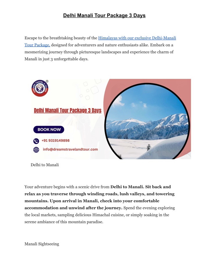 delhi manali tour package 3 days n.w