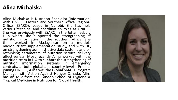 Alina Michalska - Nutrition Specialist with UNICEF ESARO