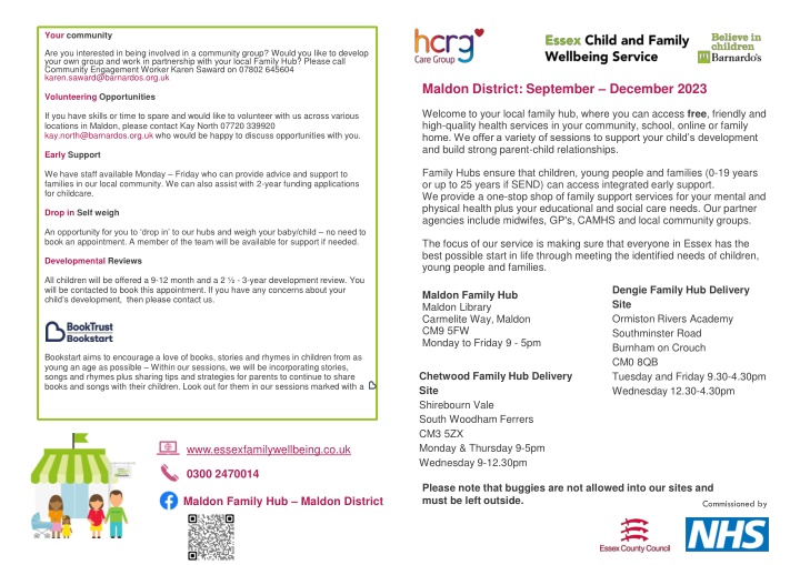 Family Hub Volunteering Opportunities in Maldon District