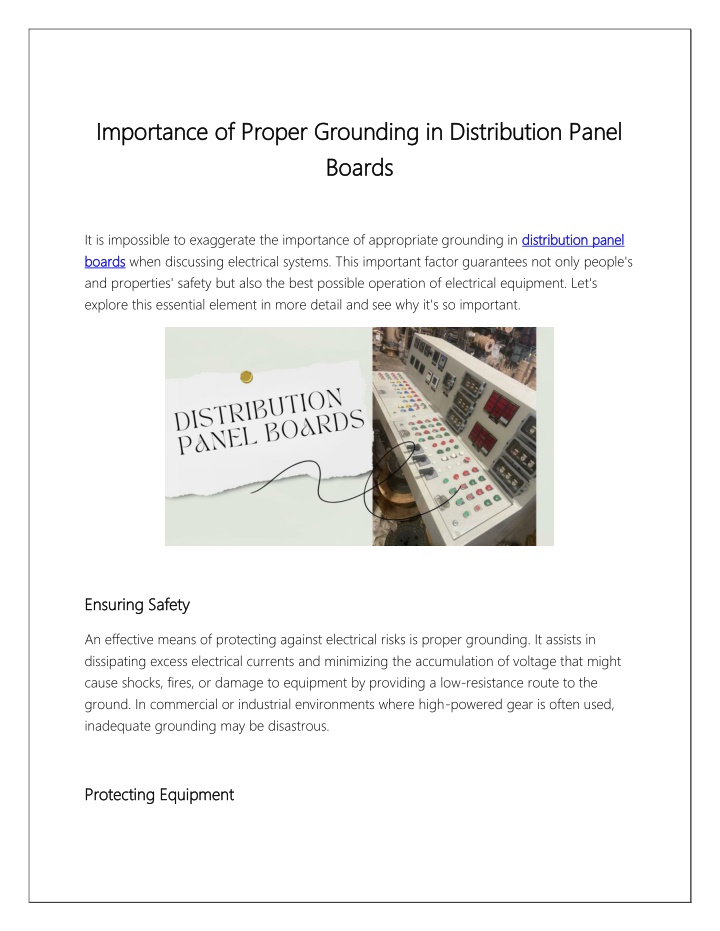 importance of proper grounding in distribution n.w