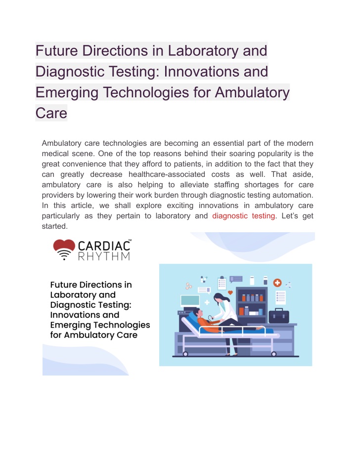 future directions in laboratory and diagnostic n.w