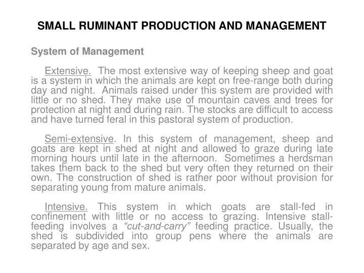 Small Ruminant Production and Management Systems