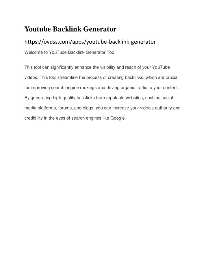 youtube backlink generator n.w
