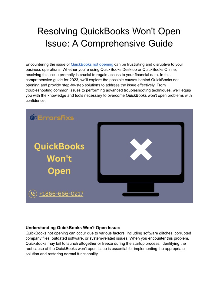resolving quickbooks won t open issue n.w