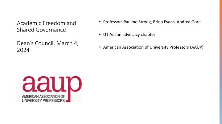 Academic Freedom and Shared Governance Advocacy at UT Austin