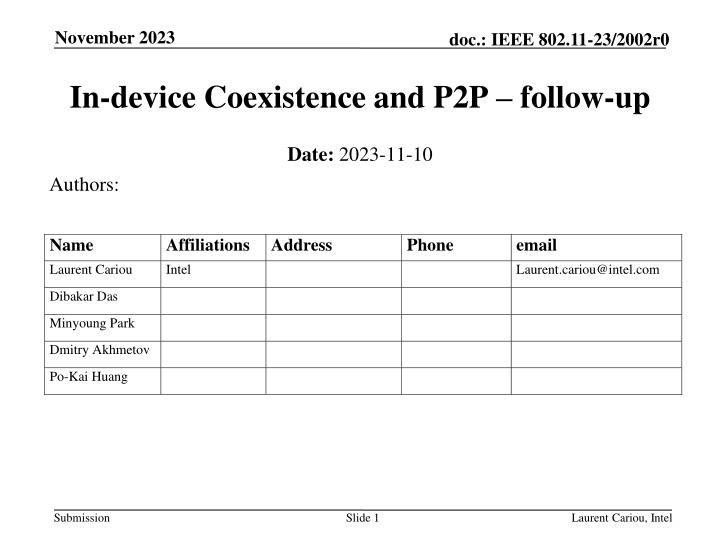Enhancing In-Device Coexistence and P2P Communication in IEEE 802.11-23/2002r0