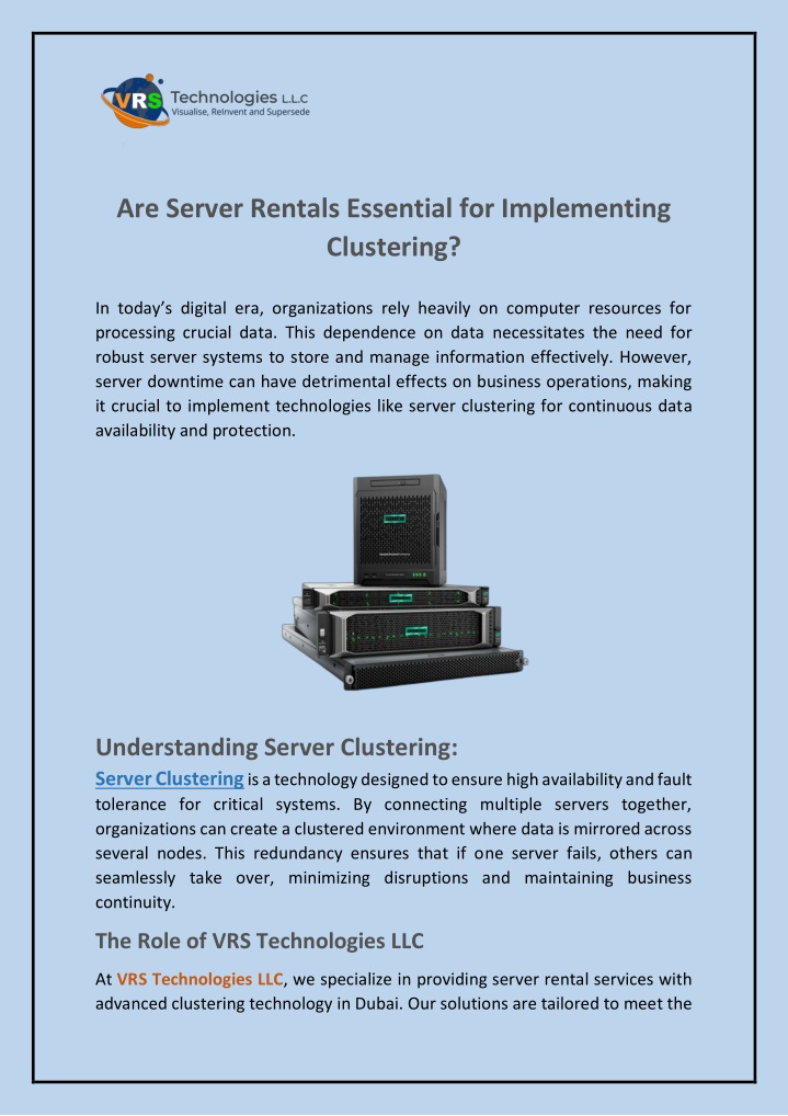 are server rentals essential for implementing n.w