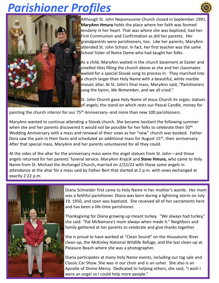 Heartfelt Stories of Holy Name Parishioners