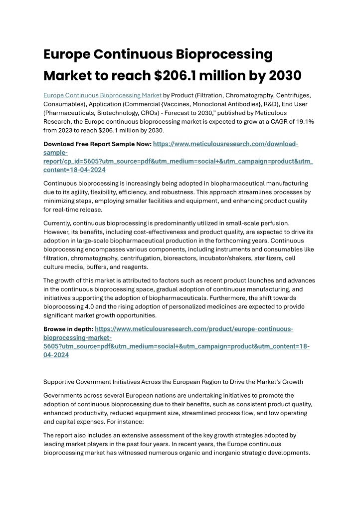europe continuous bioprocessing market to reach n.w