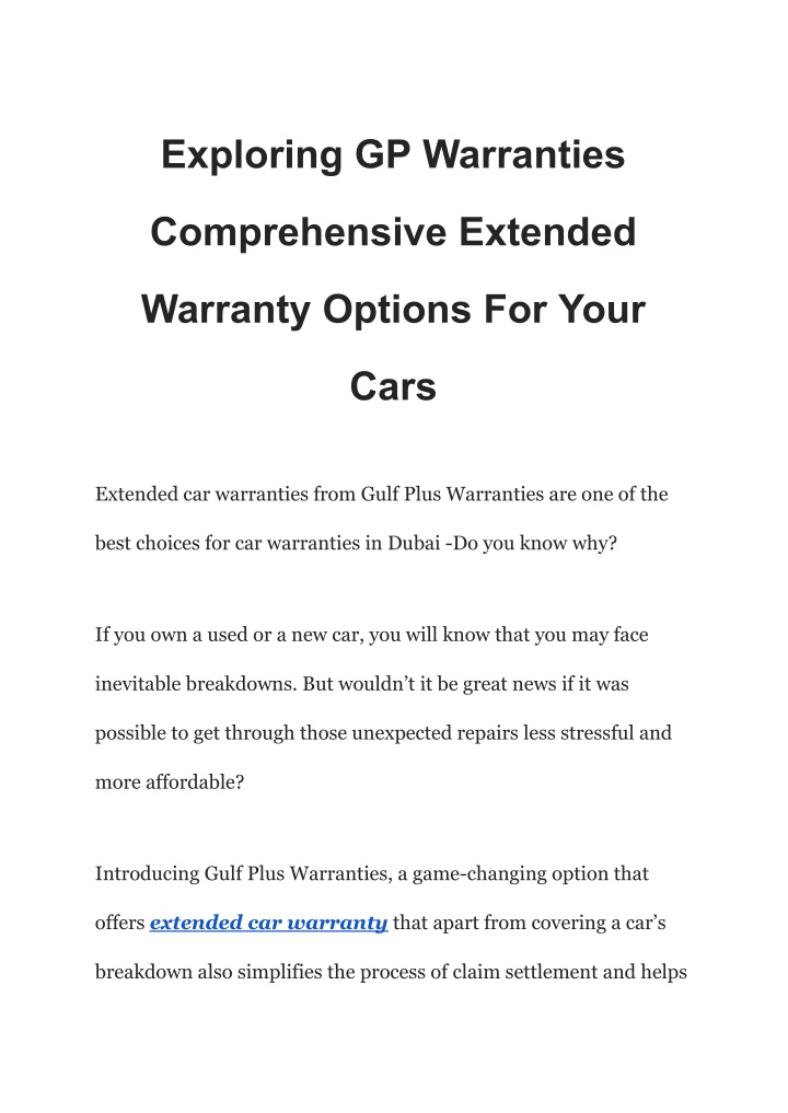 exploring gp warranties n.w