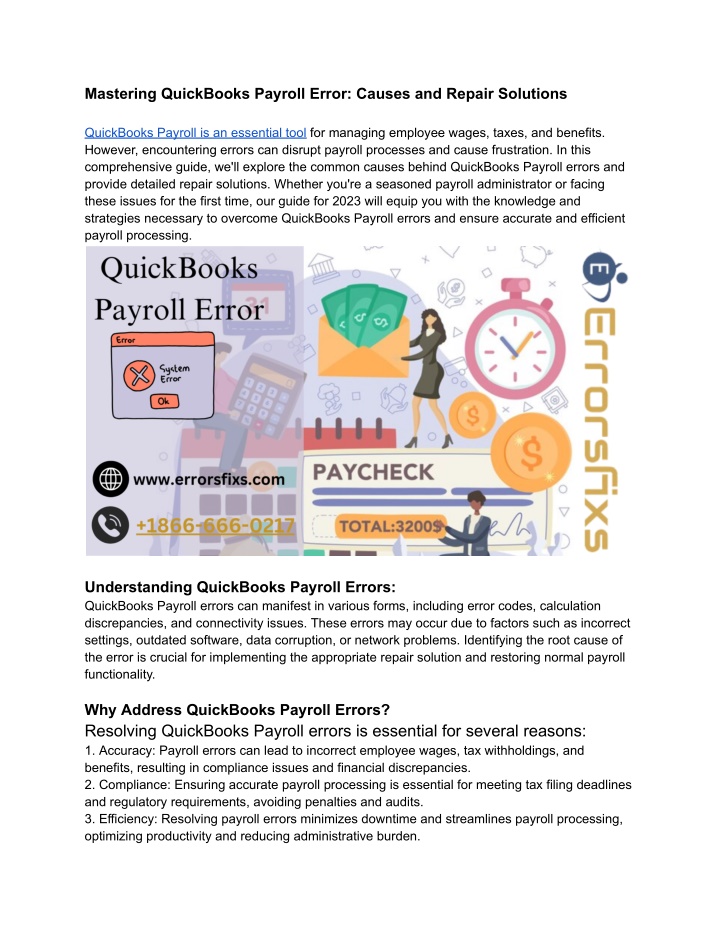 mastering quickbooks payroll error causes n.w