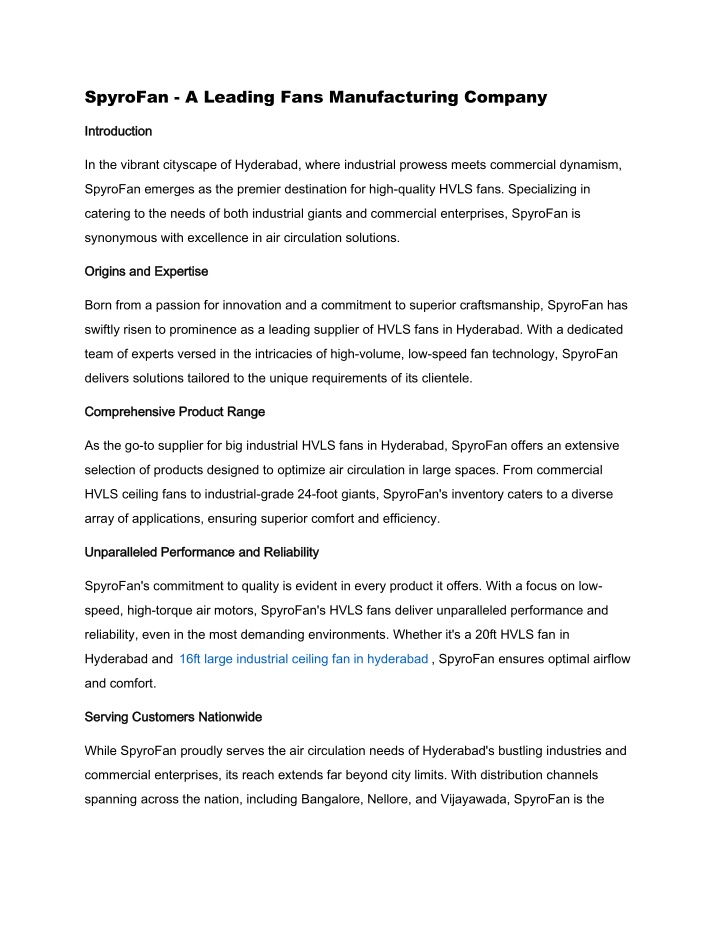 spyrofan a leading fans manufacturing company n.w