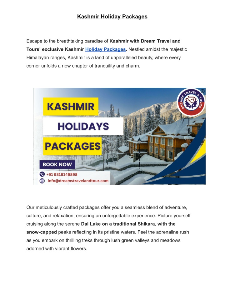 kashmir holiday packages n.w