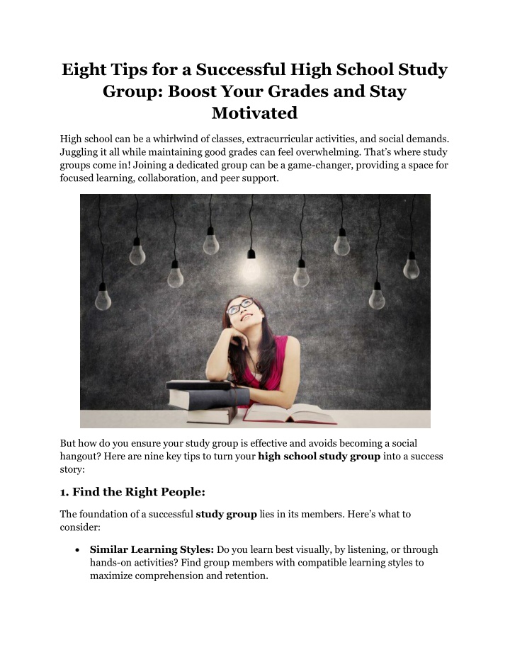 eight tips for a successful high school study n.w