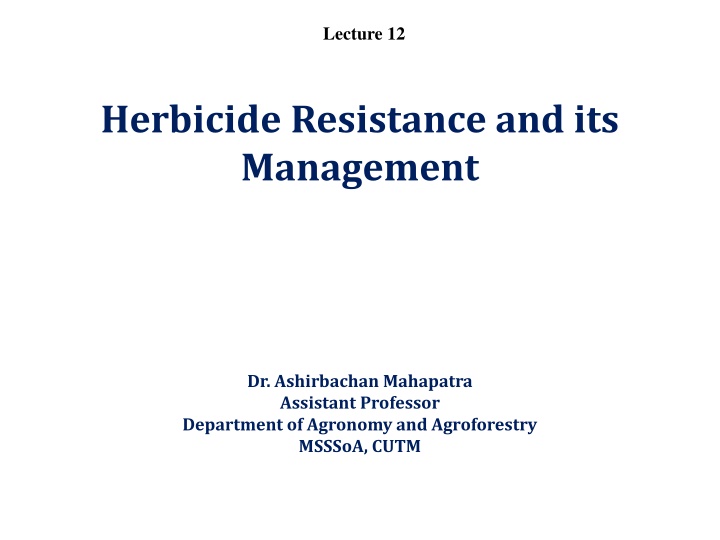 Herbicide Resistance and Management