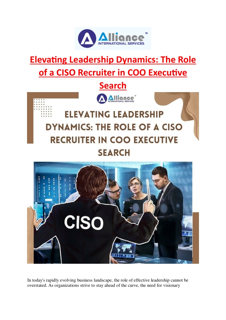 elevating leadership dynamics the role of a ciso n.w