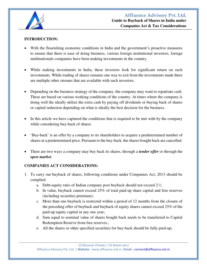 affluence advisory pvt ltd n.w