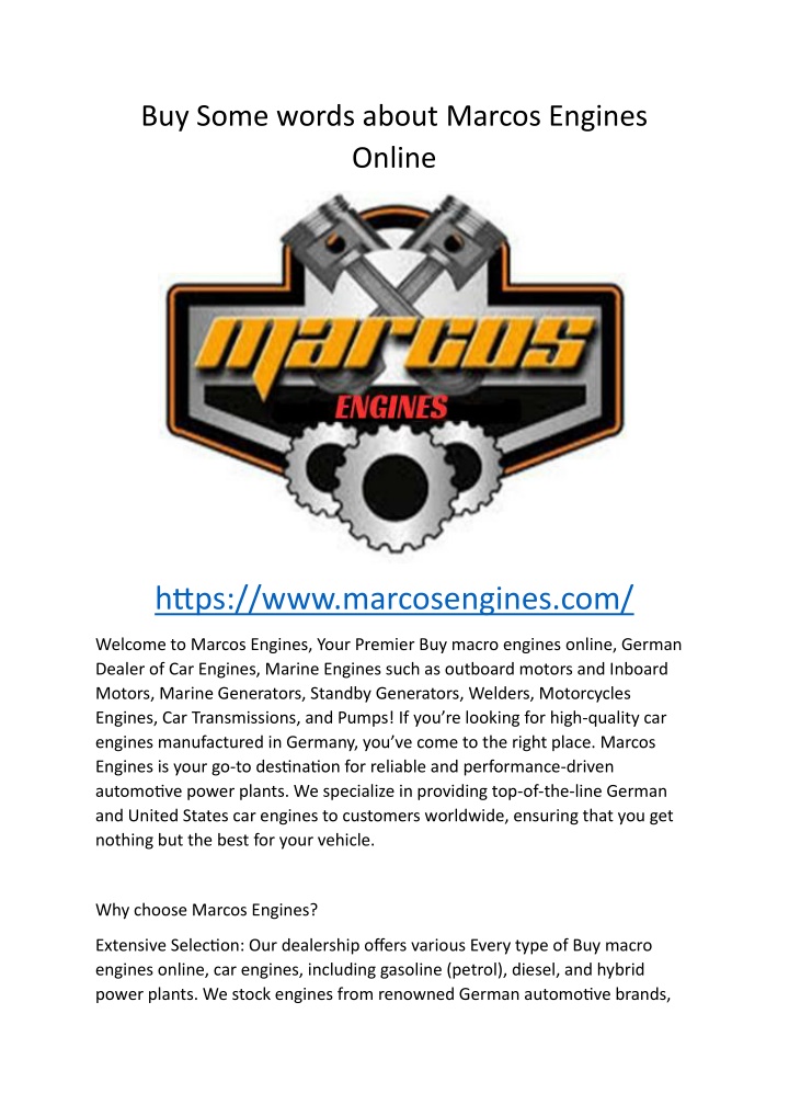 buy some words about marcos engines online n.w