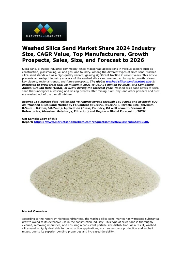 washed silica sand market share 2024 industry n.w