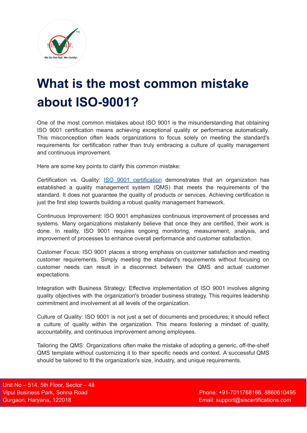 what is the most common mistake about iso 9001 l.w