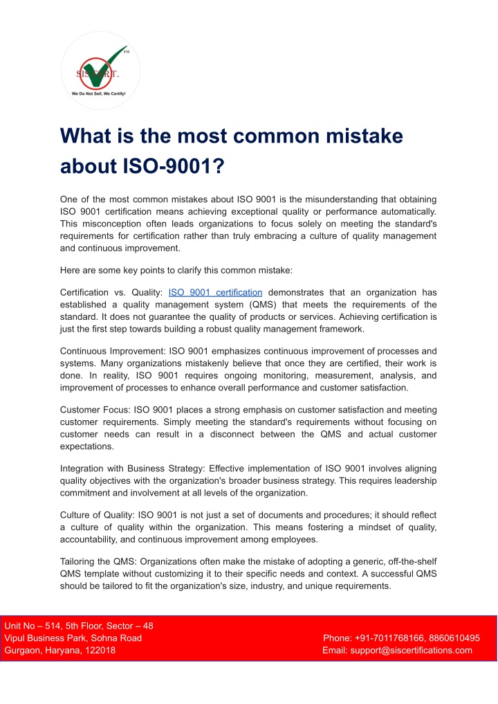 what is the most common mistake about iso 9001 n.w