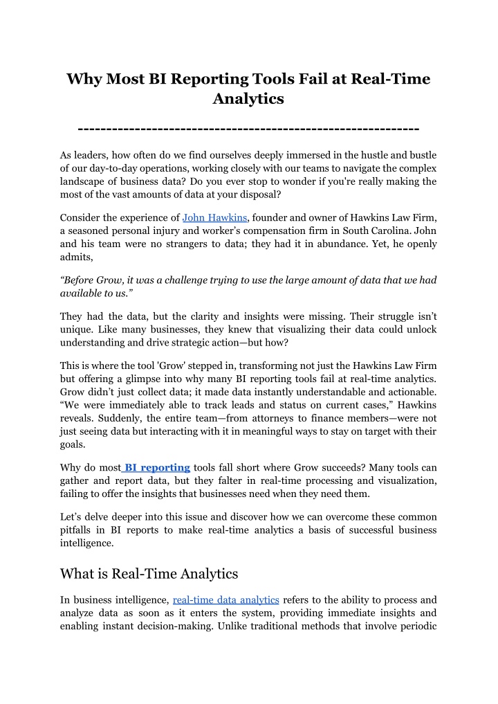 why most bi reporting tools fail at real time n.w