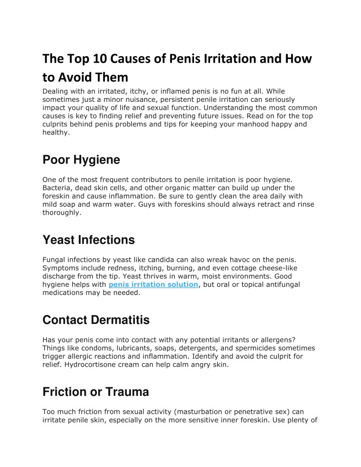 the top 10 causes of penis irritation n.w