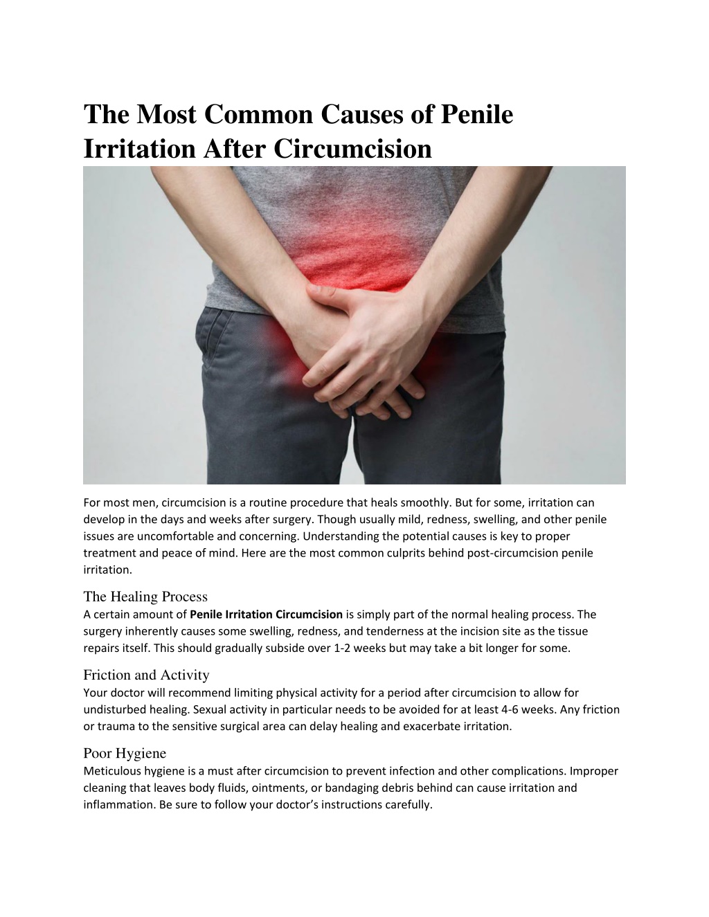 the most common causes of penile irritation after l.w