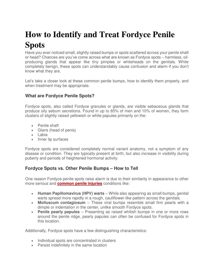 how to identify and treat fordyce penile spots n.w