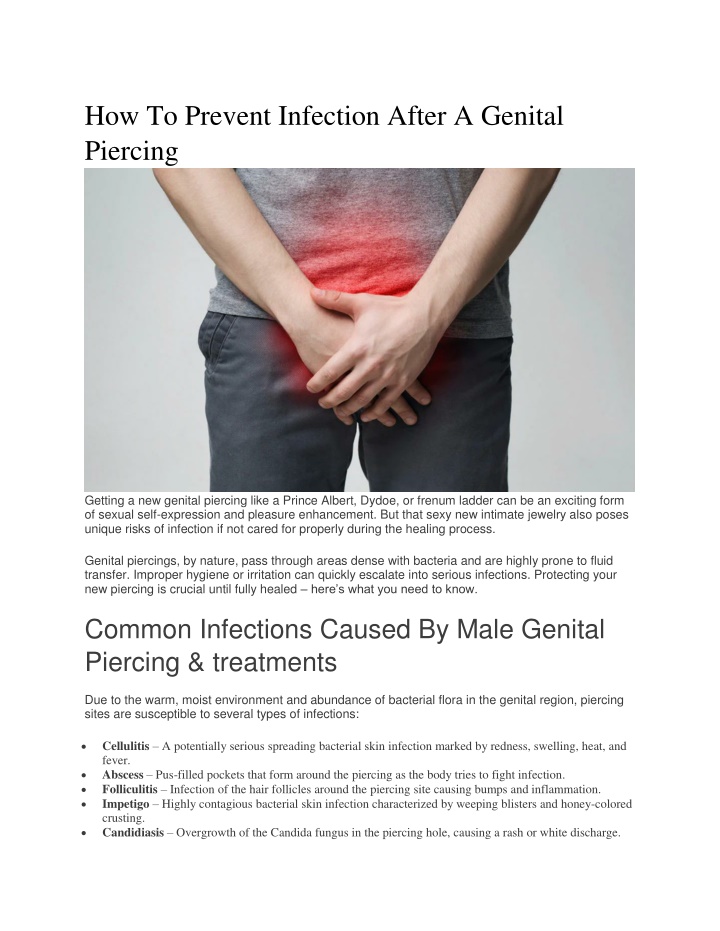 how to prevent infection after a genital piercing n.w