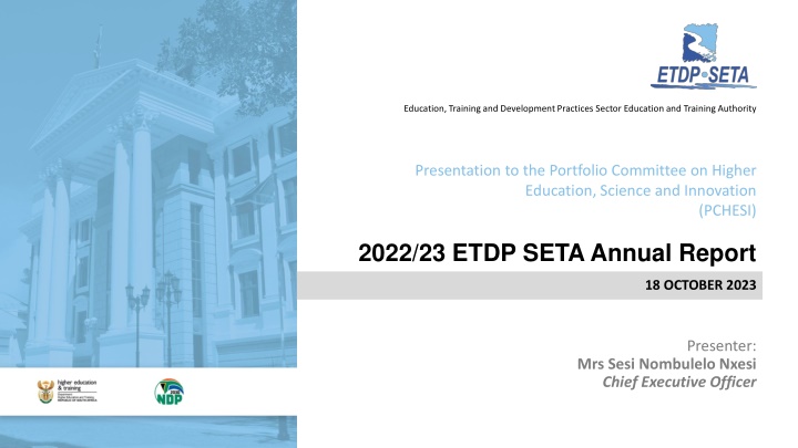 Presentation to the Portfolio Committee on Higher Education, Science and Innovation(PCHESI)