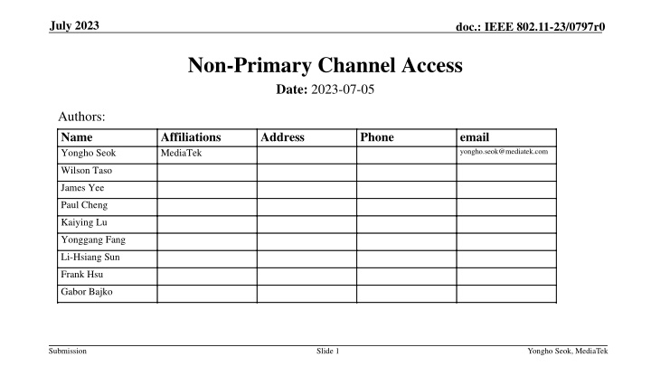Non-Primary Channel Access in IEEE 802.11-23 Standard