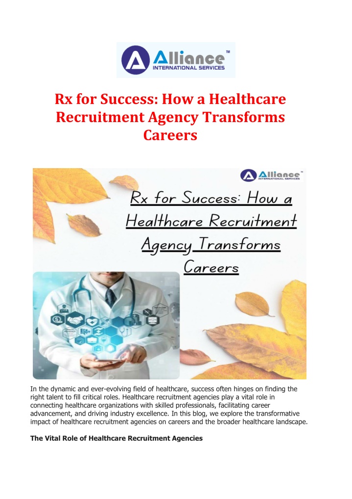 rx for success how a healthcare recruitment n.w