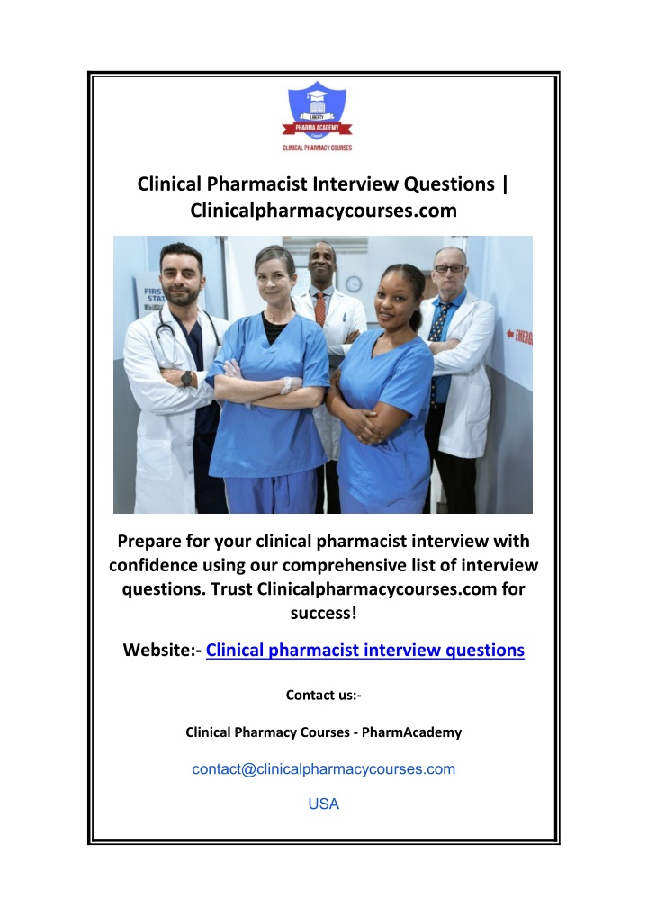 clinical pharmacist interview questions n.w