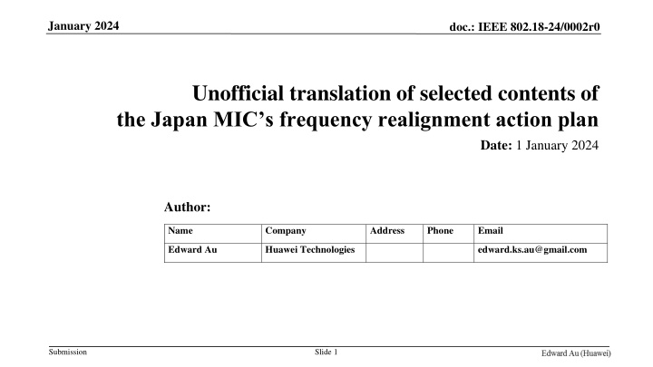 Japan MIC Frequency Realignment Action Plan - January 2024 Overview