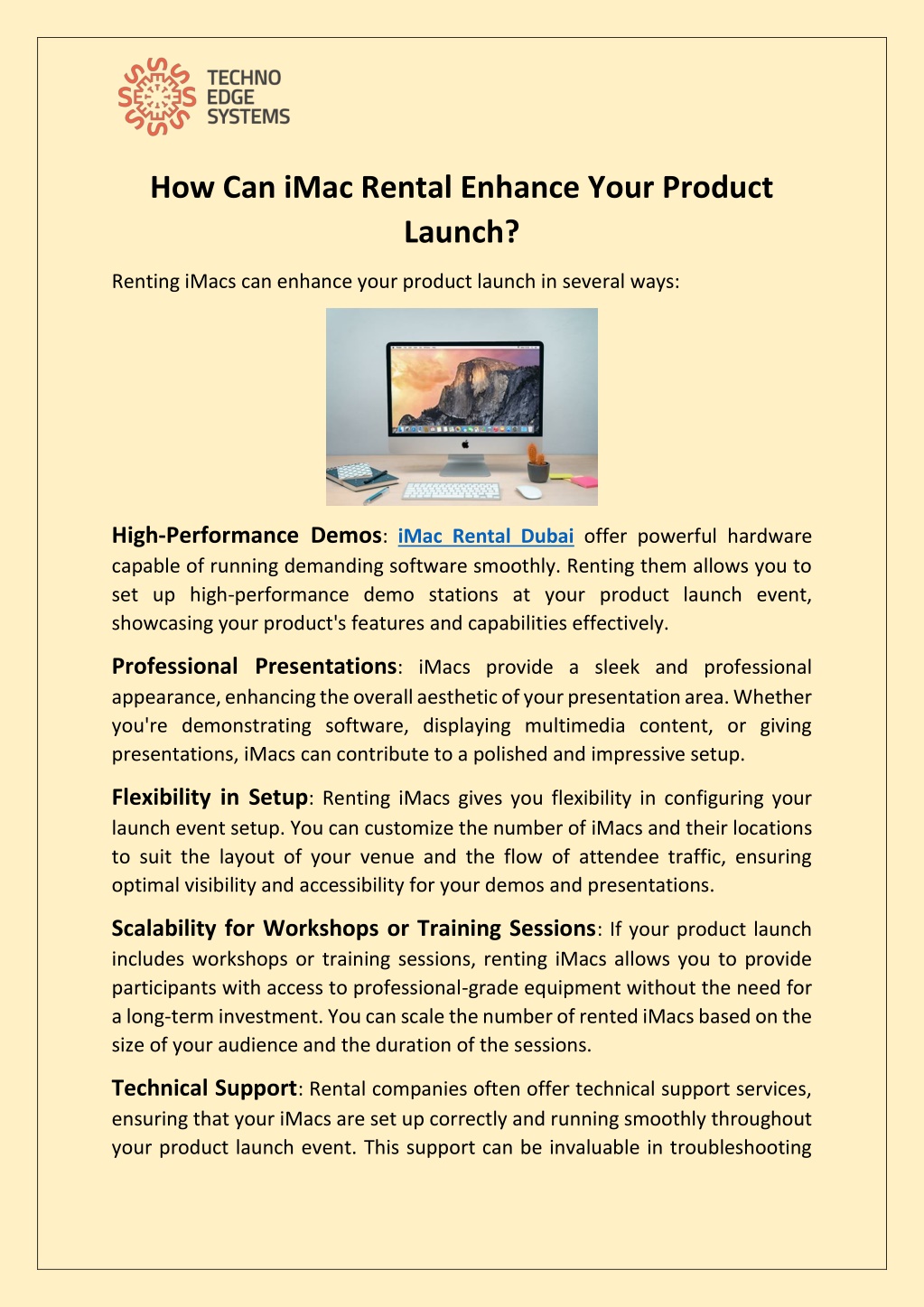 how can imac rental enhance your product launch l.w
