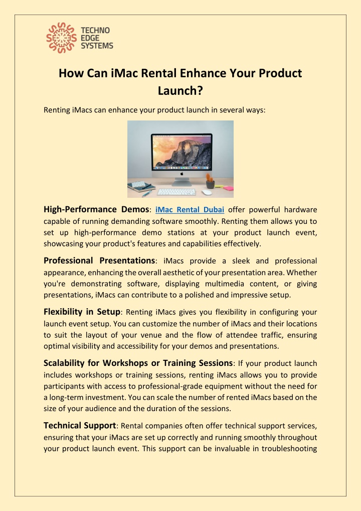 how can imac rental enhance your product launch n.w