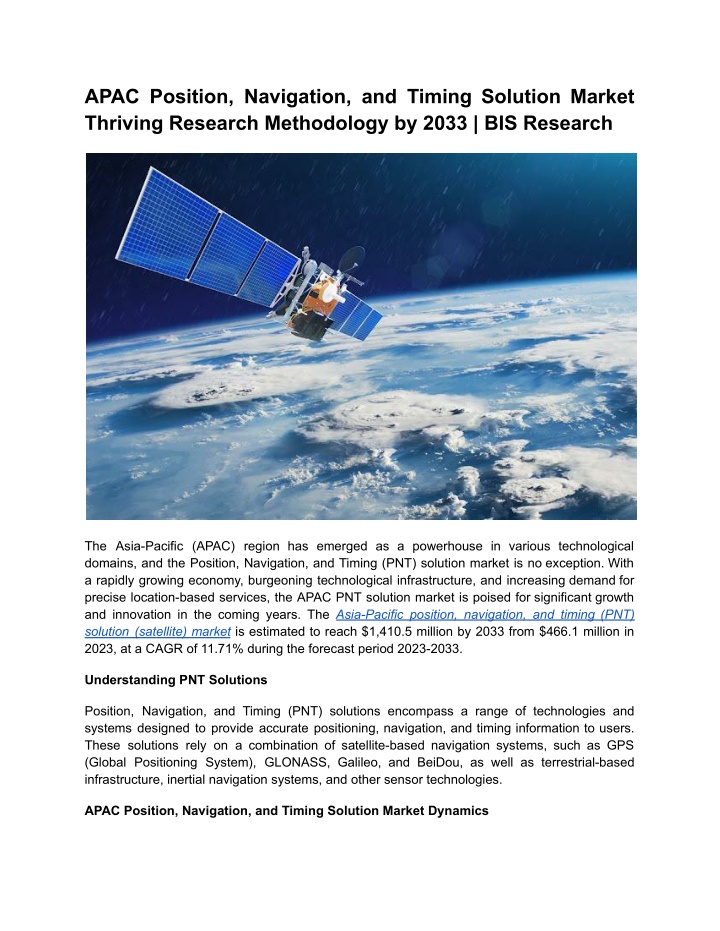 apac position navigation and timing solution n.w