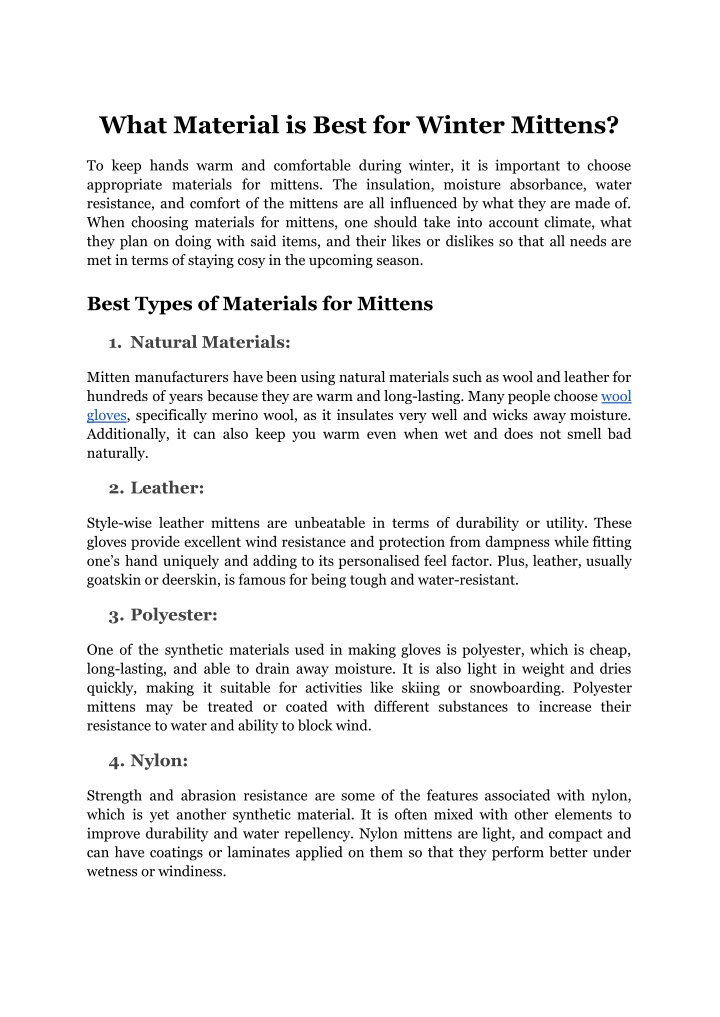 what material is best for winter mittens n.w